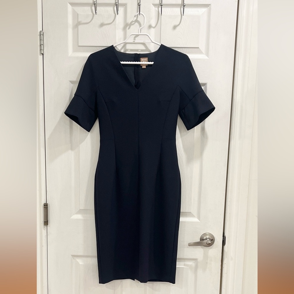 Hugo Boss Black V-Neck Short Sleeve Sheath Dress - Picture 6 of 15
